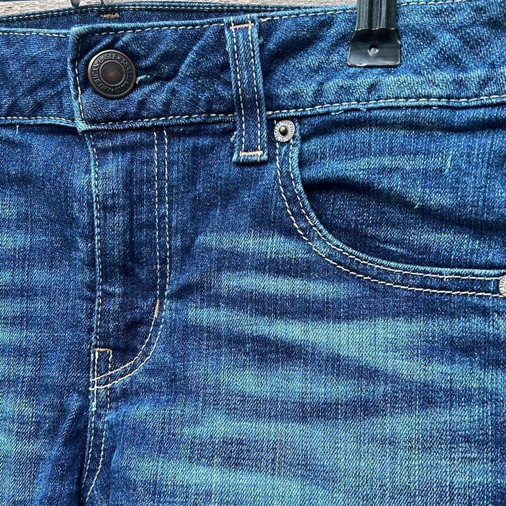 American Eagle Outfitters Women's Dark Wash Raw Hem Cuffed Denim Shorts - Picture 4 of 8